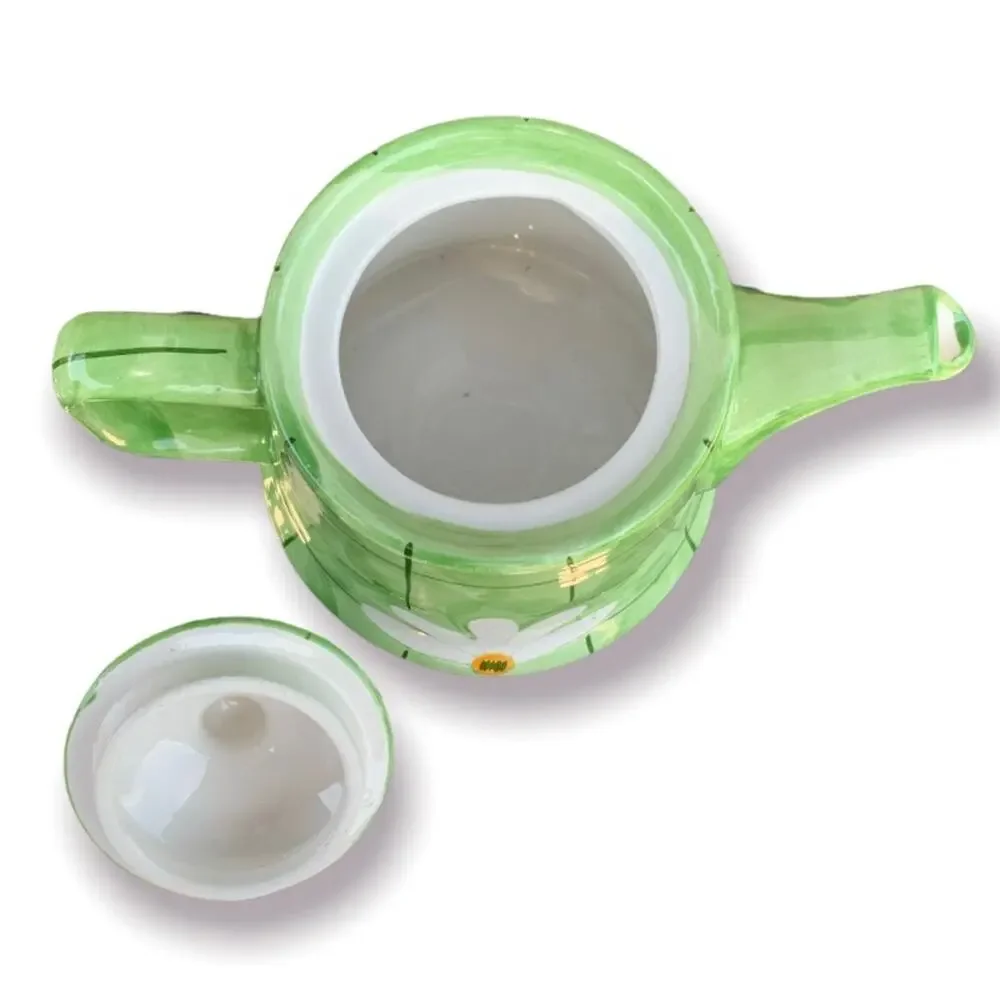 Vintage Green Sunflower Ceramic Teapot